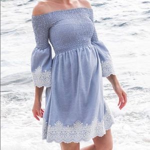 Embroidered Off Shoulder Maternity Dress